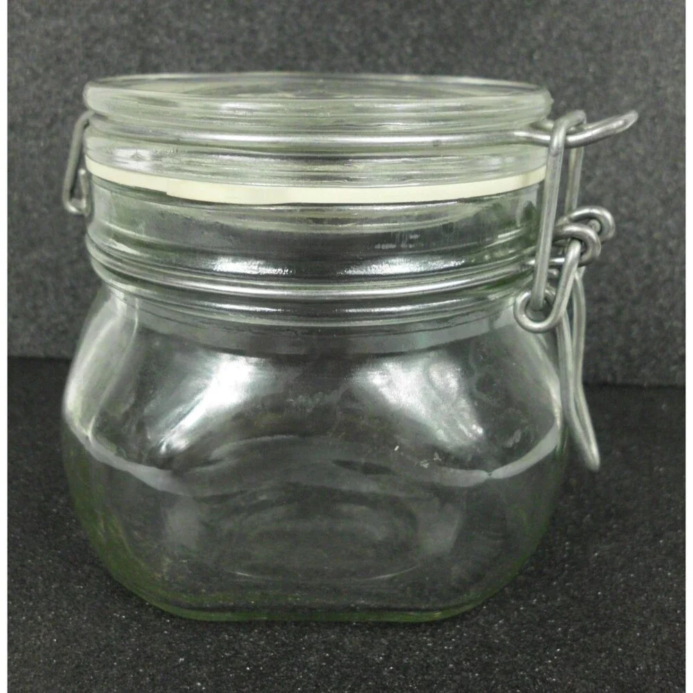 Italy Fidenza Fido Clear Glass Canister Jar Rubber Seal Wire Bale 1/2 L